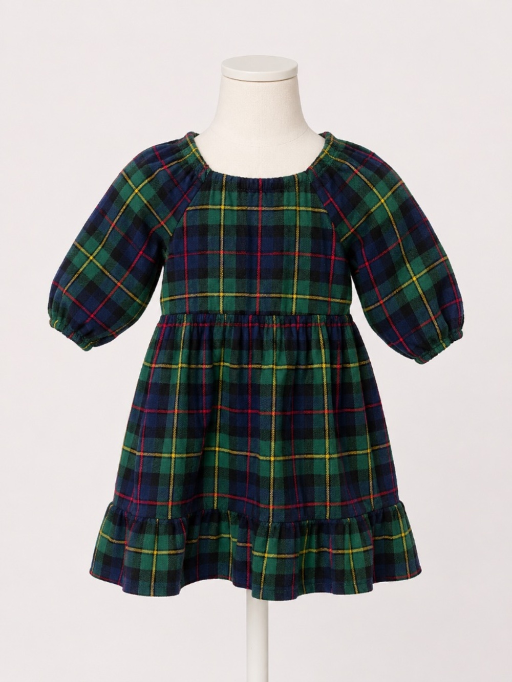 The Children's Place Holiday Plaid Dress Girls 5T Green Christmas Ruffle Dress